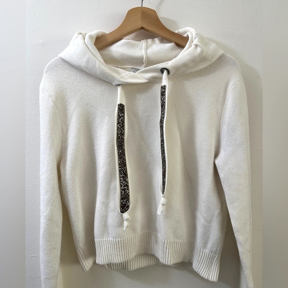 Zara Sweaters - ZARA Black Crystal Glitter Drawstring White Sweater SIZE SMALL Glitzy Extra Wide